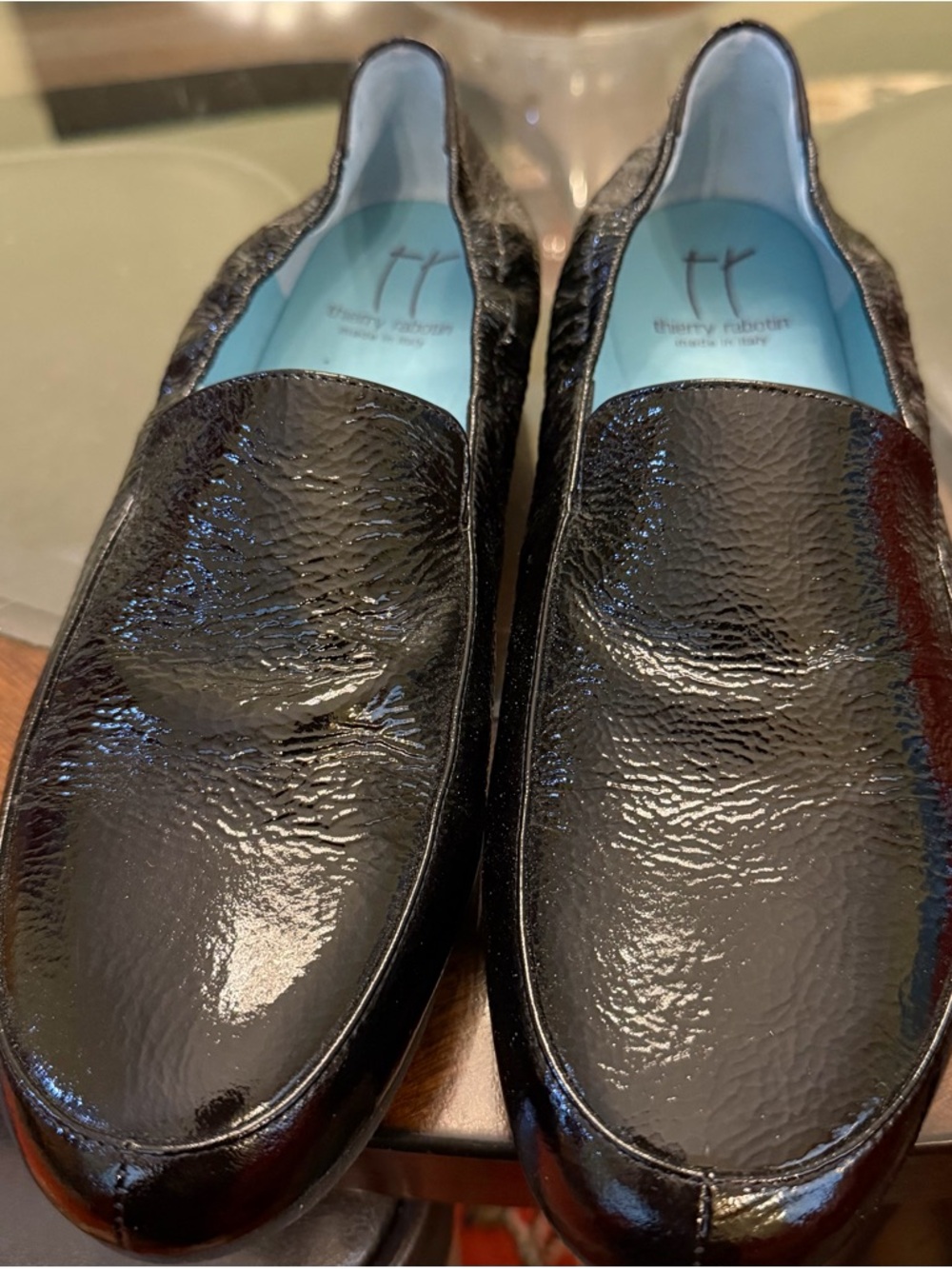 Thierry Rabotin Black Patent Leather Slip-On Loafers